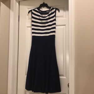 Navy blue & white flare dress.